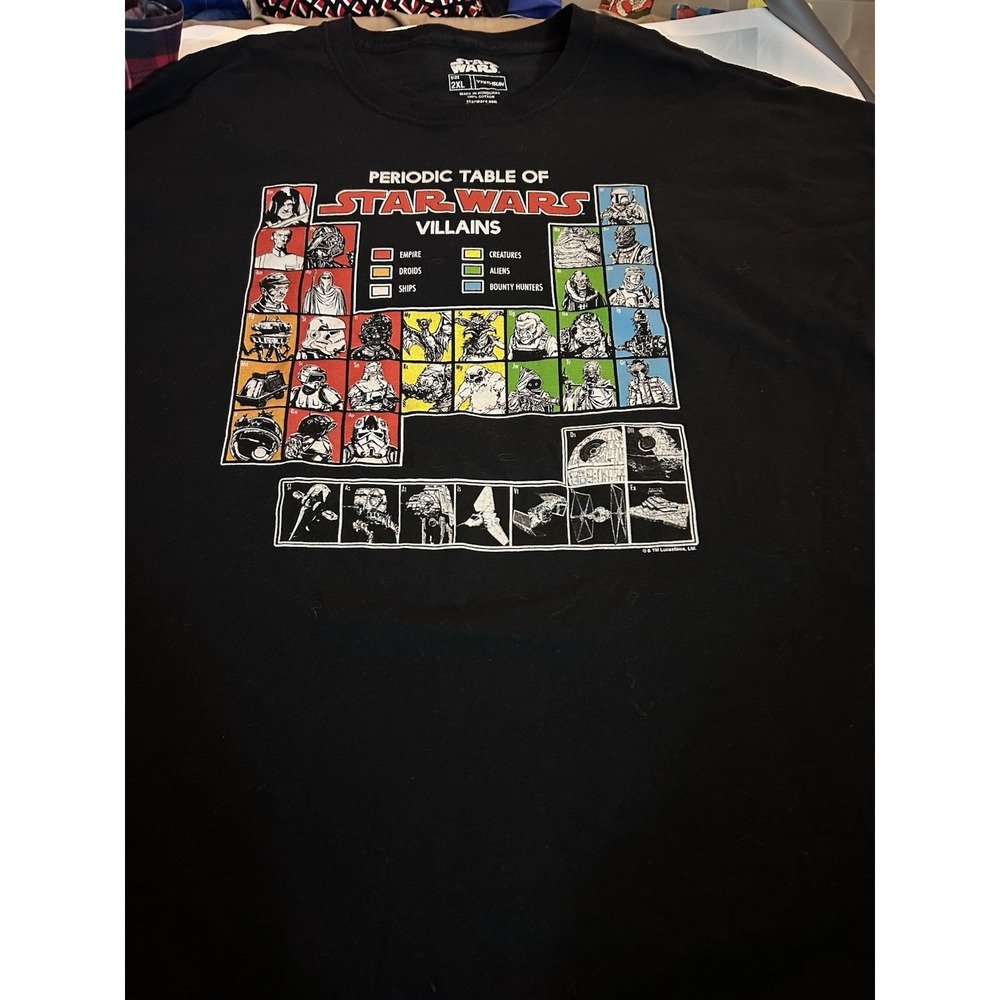 STAR WARS Periodic Table Villain's‎ Black T Shirt Size 2XL Cotton